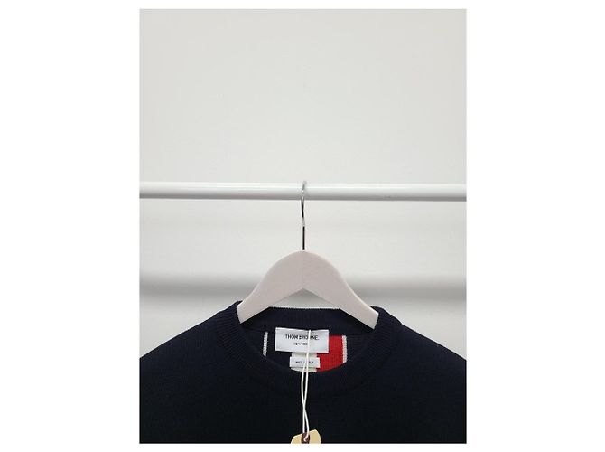 Thom Browne Rundgestrickter Navy-Pullover mit Intarsia-Streifen auf dem Rücken Blau - Ansicht 3
