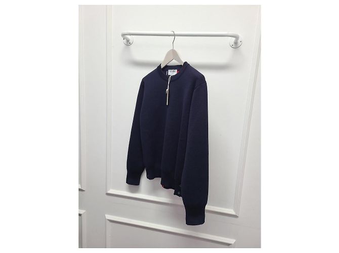 Thom Browne Rundgestrickter Navy-Pullover mit Intarsia-Streifen auf dem Rücken Blau - Ansicht 4
