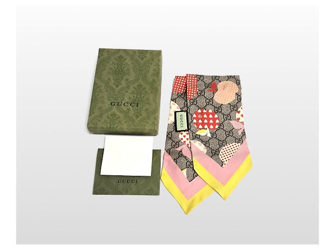 Gucci Sciarpa in seta con fiocco Pink GG Les Pommes Apple Rosa - vista 5