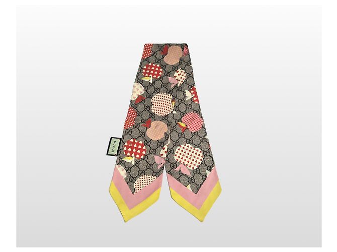 Gucci Sciarpa in seta con fiocco Pink GG Les Pommes Apple Rosa - vista 7