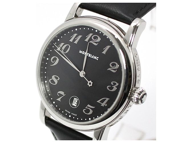 Montblanc Relógio Meisterstück Star Date Quartz com pulseira de couro Preto - vista 5