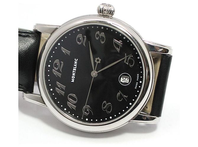 Montblanc Relógio Meisterstück Star Date Quartz com pulseira de couro Preto - vista 6
