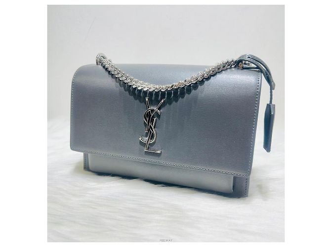 Saint Laurent Borsa a tracolla e crossbody Sunset Medium Silver Chain Marrone - vista 7