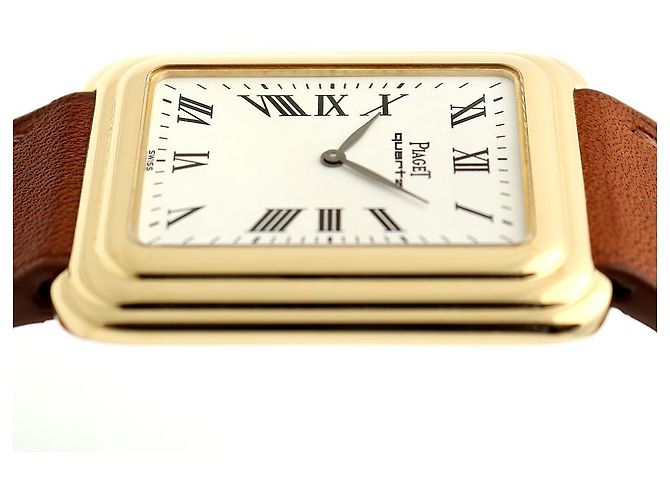 Piaget Vintage Unisex Lederuhr Gold Rechteckig Groß Alt Golden - Ansicht 11
