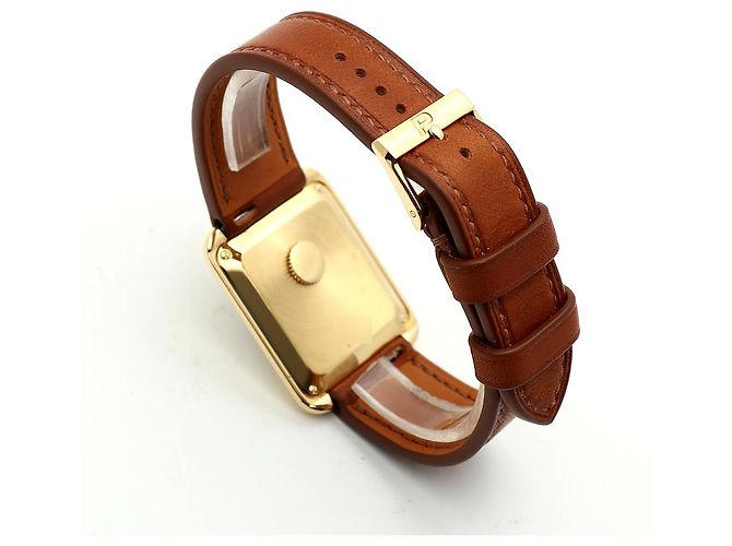 Piaget Vintage Unisex Lederuhr Gold Rechteckig Groß Alt Golden - Ansicht 16