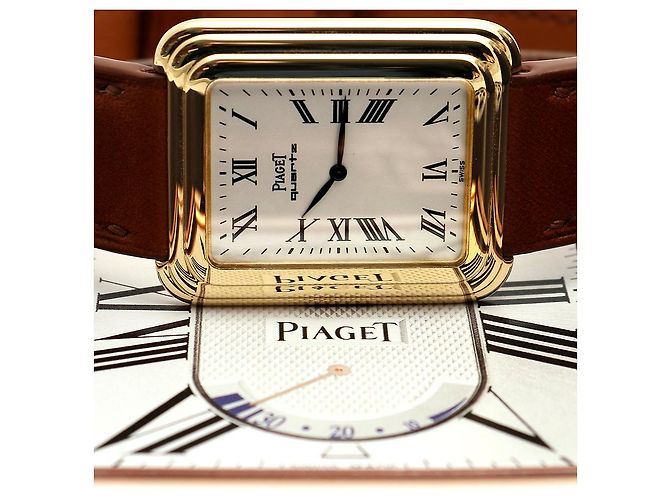 Piaget Vintage Unisex Lederuhr Gold Rechteckig Groß Alt Golden - Ansicht 2