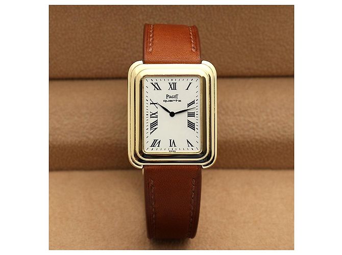 Piaget Vintage Unisex Lederuhr Gold Rechteckig Groß Alt Golden - Ansicht 22