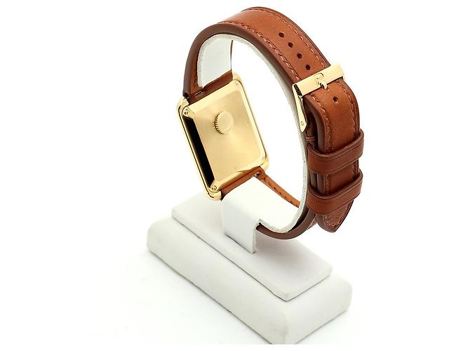 Piaget Vintage Unisex Lederuhr Gold Rechteckig Groß Alt Golden - Ansicht 5