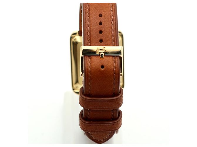Piaget Vintage Unisex Lederuhr Gold Rechteckig Groß Alt Golden - Ansicht 7