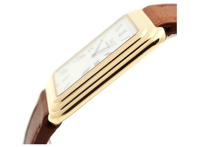 Piaget Vintage Unisex Lederuhr Gold Rechteckig Groß Alt Golden - Ansicht 8