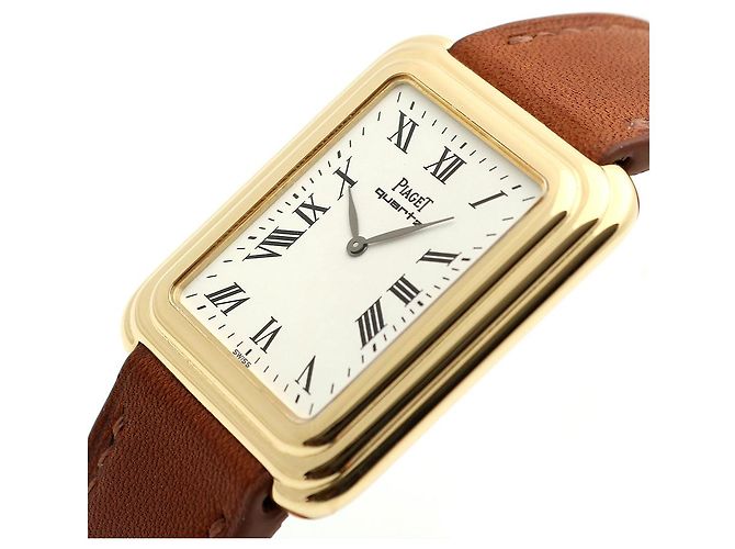 Piaget Vintage Unisex Lederuhr Gold Rechteckig Groß Alt Golden - Ansicht 9