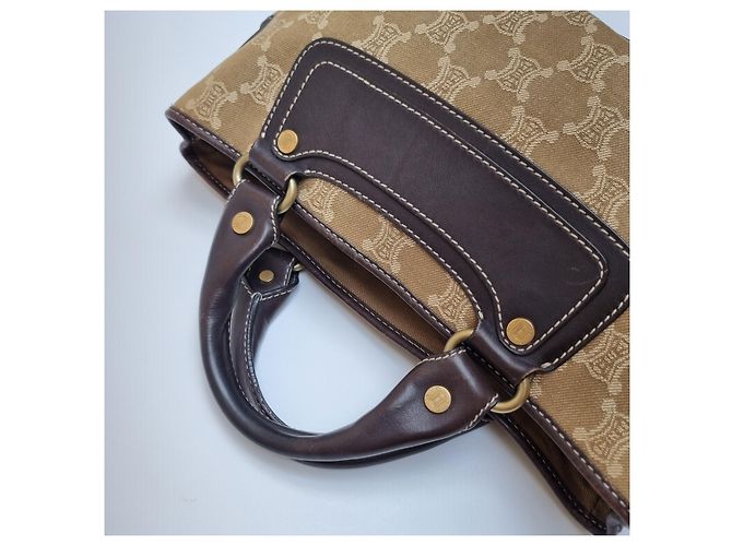 Céline Borsa Tote Triomphe Canvas Brown Blu - vista 13