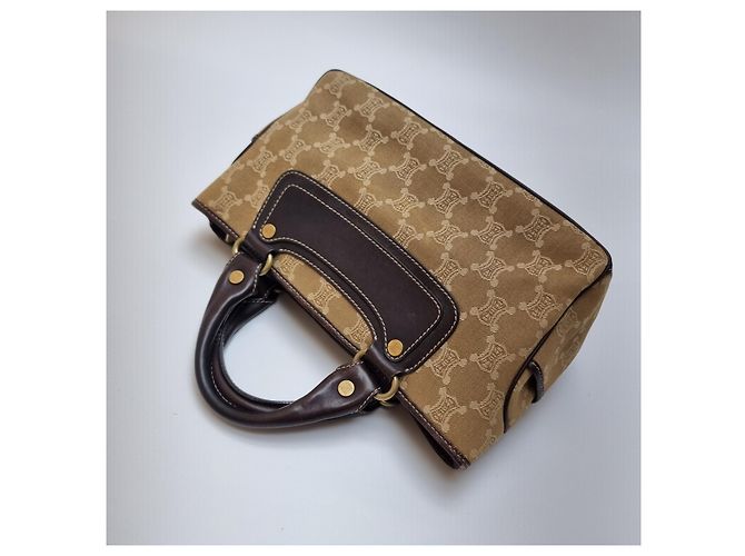 Céline Borsa Tote Triomphe Canvas Brown Blu - vista 14