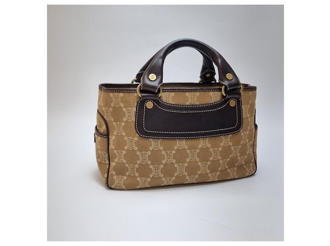 Céline Borsa Tote Triomphe Canvas Brown Blu - vista 4