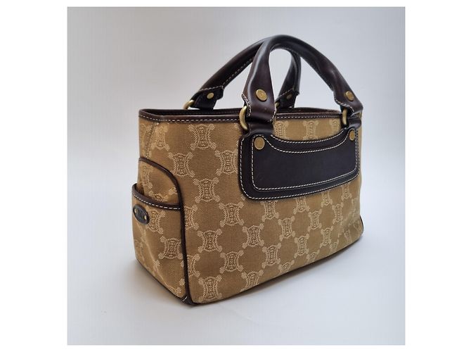 Céline Borsa Tote Triomphe Canvas Brown Blu - vista 5