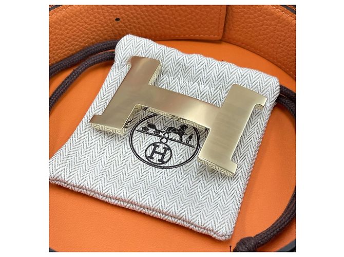 Hermès Reversible Belt Black/Orange with Gold Hardware - view 3