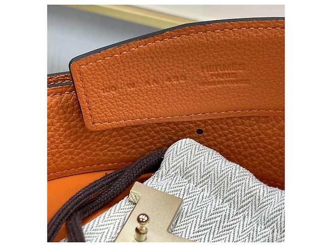 Hermès Reversible Belt Black/Orange with Gold Hardware - view 5