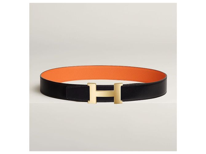 Hermès Reversible Belt Black/Orange with Gold Hardware - view 9