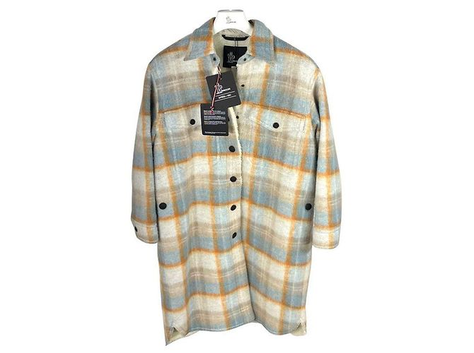 Moncler Casaco de lã xadrez de comprimento médio para mulher VANAY Authentic Multicor - vista 3