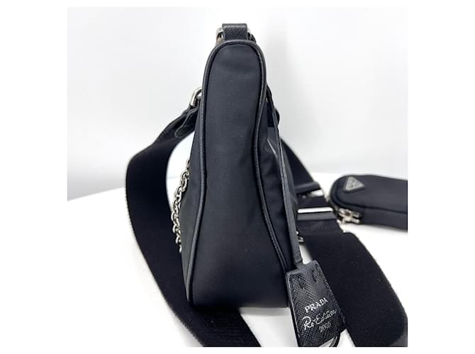 Prada Borsa Hobo e a Tracolla in Nylon Multi Tesuto Black Nero - vista 10