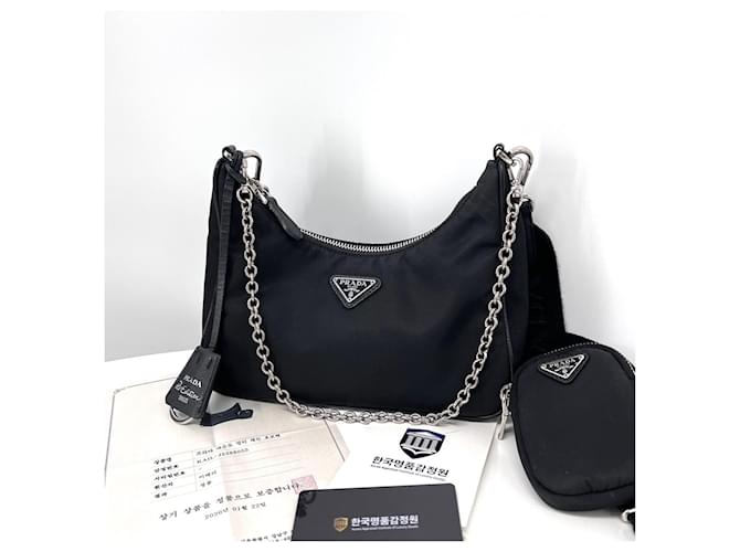 Prada Borsa Hobo e a Tracolla in Nylon Multi Tesuto Black Nero - vista 3