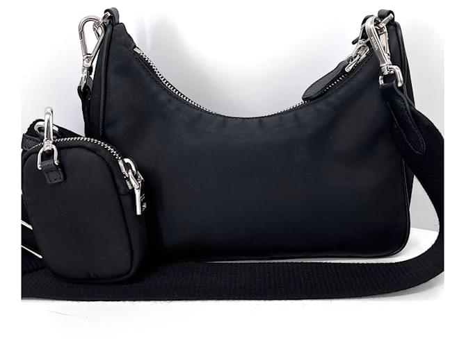 Prada Borsa Hobo e a Tracolla in Nylon Multi Tesuto Black Nero - vista 4