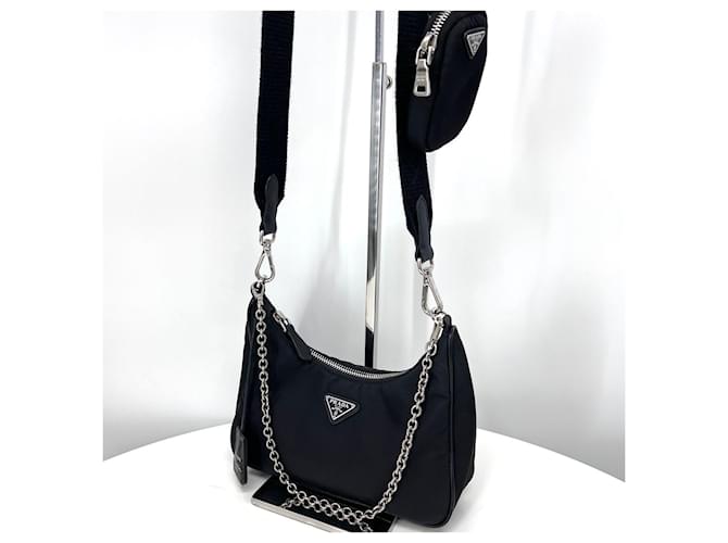 Prada Borsa Hobo e a Tracolla in Nylon Multi Tesuto Black Nero - vista 5