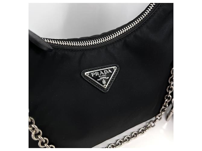 Prada Borsa Hobo e a Tracolla in Nylon Multi Tesuto Black Nero - vista 6