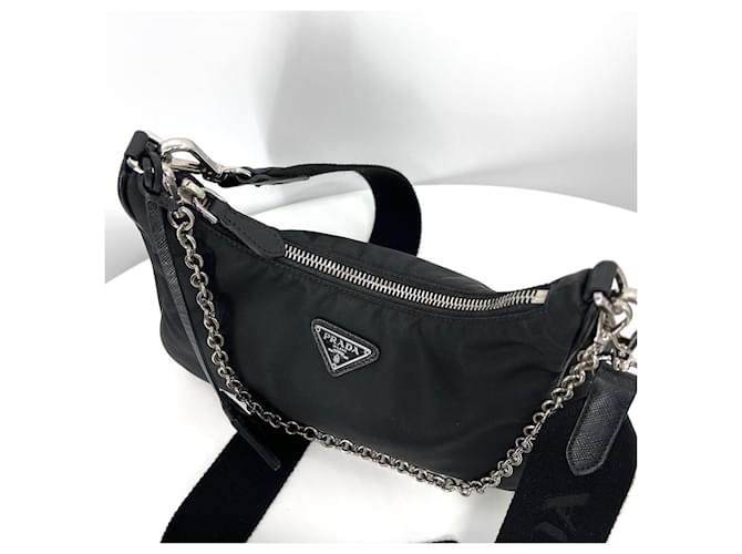 Prada Borsa Hobo e a Tracolla in Nylon Multi Tesuto Black Nero - vista 7