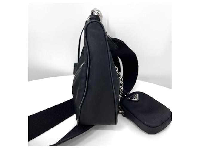 Prada Borsa Hobo e a Tracolla in Nylon Multi Tesuto Black Nero - vista 9
