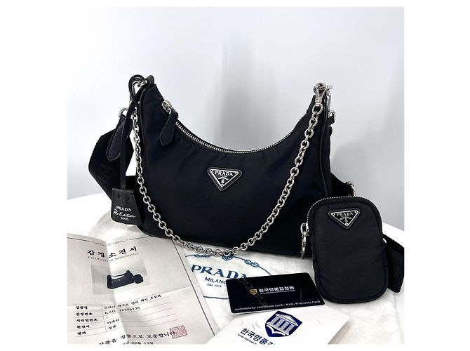 Prada Borsa Hobo Multi Tessuto in Nylon Crossbody Nero - vista 3