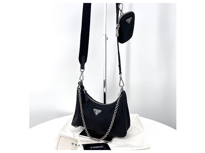 Prada Borsa Hobo Multi Tessuto in Nylon Crossbody Nero - vista 4