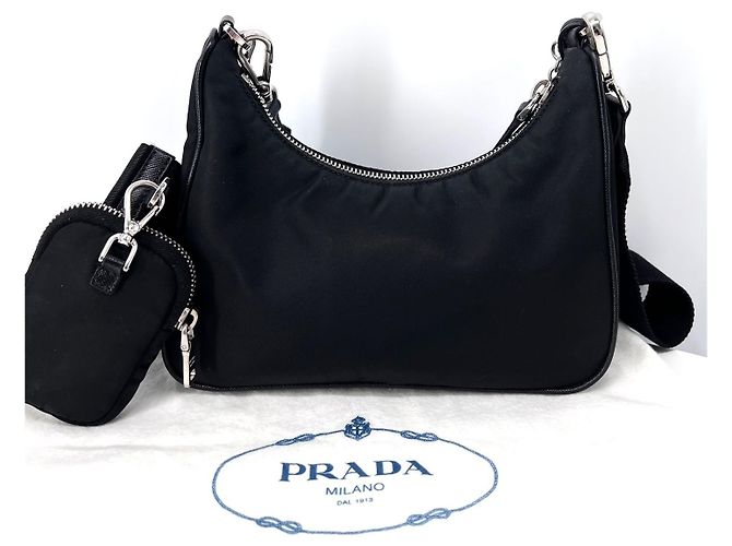Prada Borsa Hobo Multi Tessuto in Nylon Crossbody Nero - vista 5