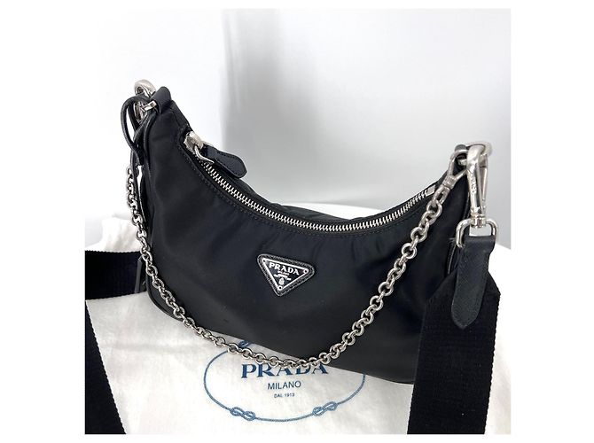 Prada Borsa Hobo Multi Tessuto in Nylon Crossbody Nero - vista 6