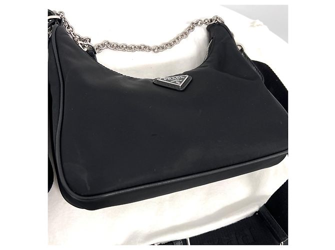 Prada Borsa Hobo Multi Tessuto in Nylon Crossbody Nero - vista 7