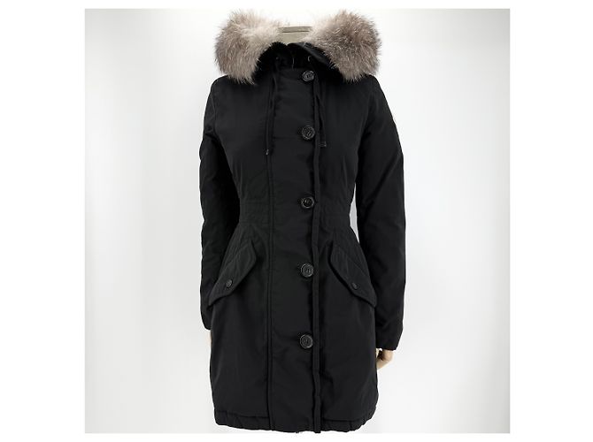 Jaqueta acolchoada longa feminina Moncler Monticol com pele de raposa Preto - vista 2