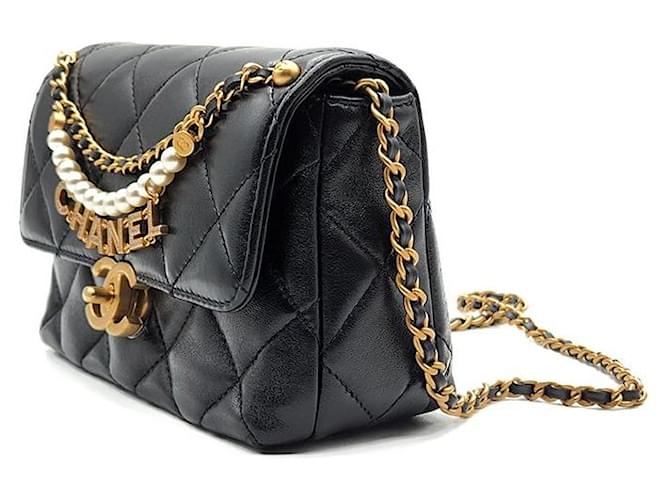 Chanel Borsa con patta, catena e logo con perla Nero - vista 2