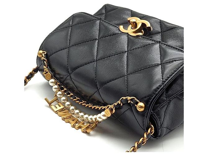 Chanel Borsa con patta, catena e logo con perla Nero - vista 6