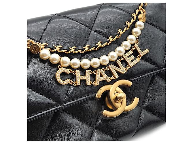 Chanel Borsa con patta, catena e logo con perla Nero - vista 8