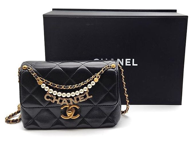Chanel Borsa con patta, catena e logo con perla Nero - vista 9