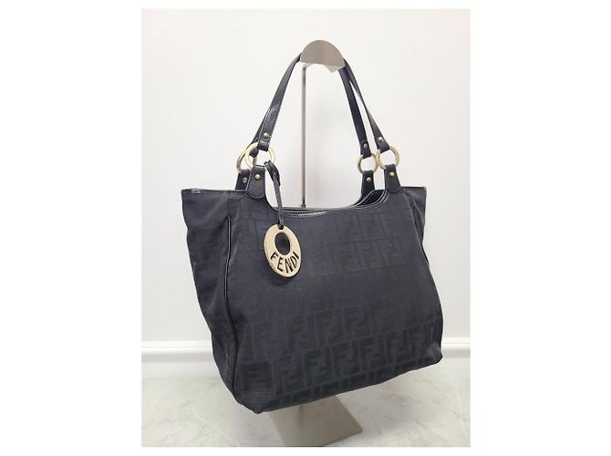 Fendi Borsa a tracolla Juka in tela con logo FF nero - vista 3