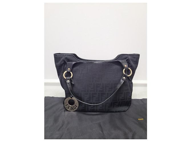 Fendi Borsa a tracolla Juka in tela con logo FF nero - vista 7