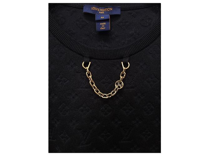 Louis Vuitton Black Monogram Embossed Gold Chain Pullover Knit - view 3