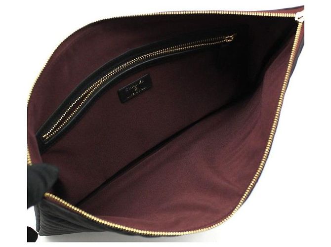 Chanel Clutch Large Chevron Caviar Nero Opaco Rosso - vista 6