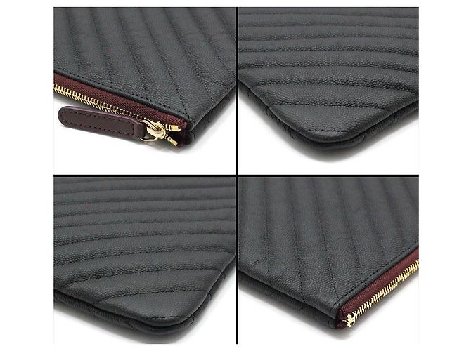 Chanel Clutch Large Chevron Caviar Nero Opaco Rosso - vista 8