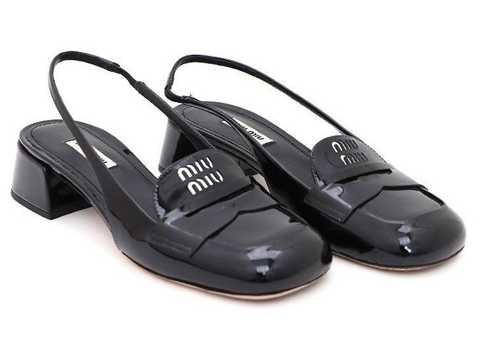 Miu Miu Décolleté slingback in vernice Nero - vista 3