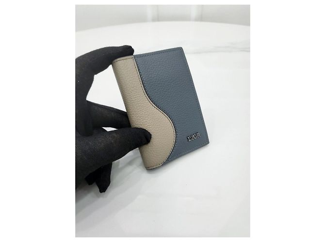 Dior Saddle Fold Card Holder Brown Deep Gray Calfskin - view 2