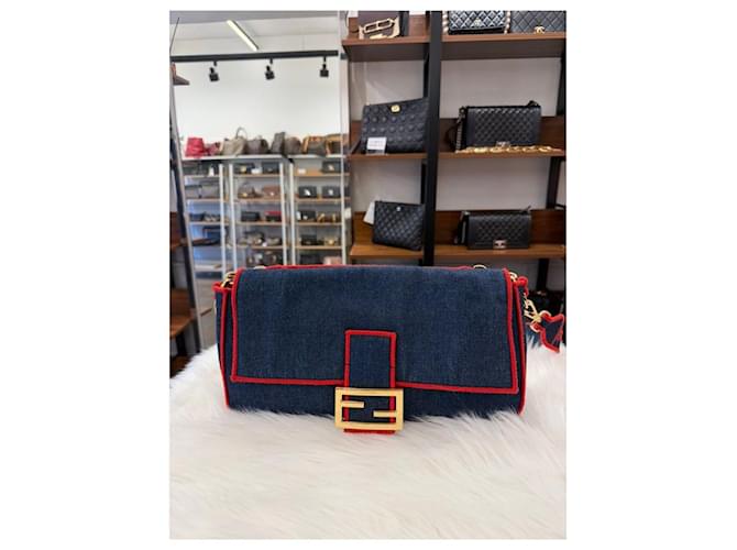 Fendi Borsa Baguette Denim Large Multicolore - vista 4
