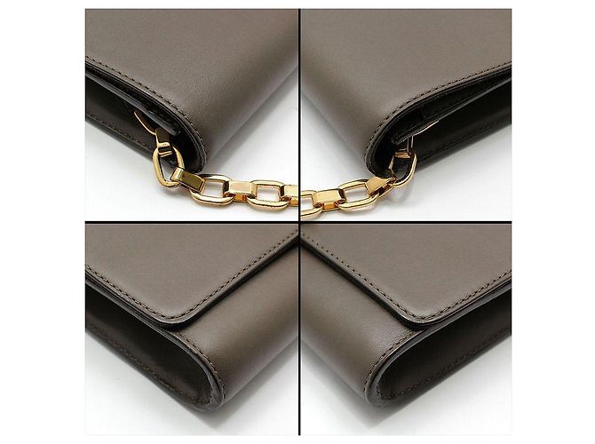 Louis Vuitton Borsa a tracolla Louise GM in pelle taupe con catena dorata - vista 11