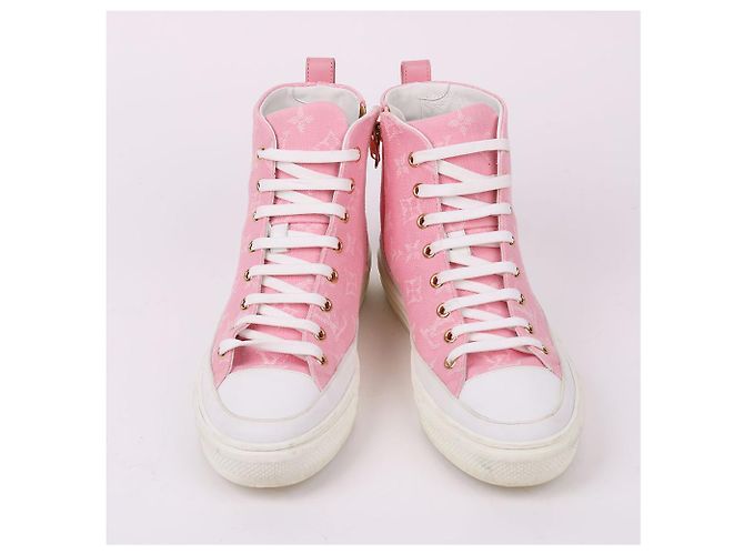 Louis Vuitton Sneakers high-top in denim rosa da donna - vista 2